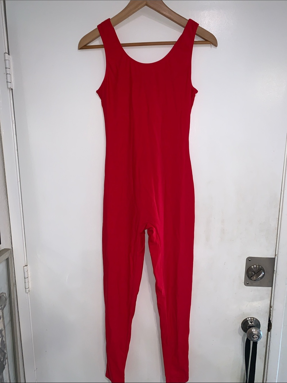 Bold Red Sleeveless Scoop-Neck Jumpsuit Unitard/yoga